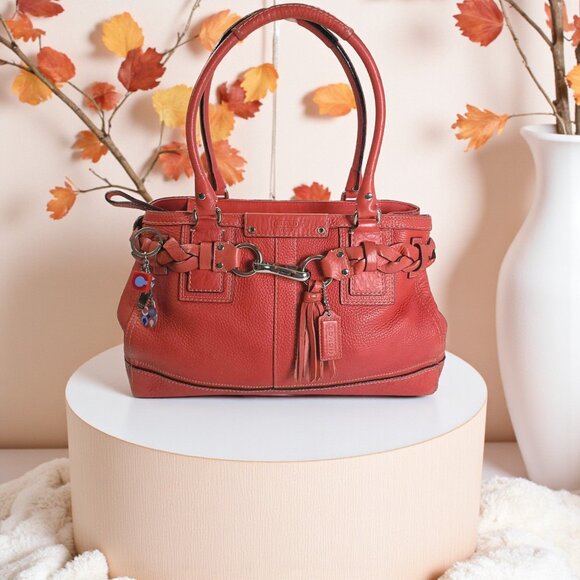 COACH Hamptons Large Satchel in burnt orange with tassel - Picture 3 of 16